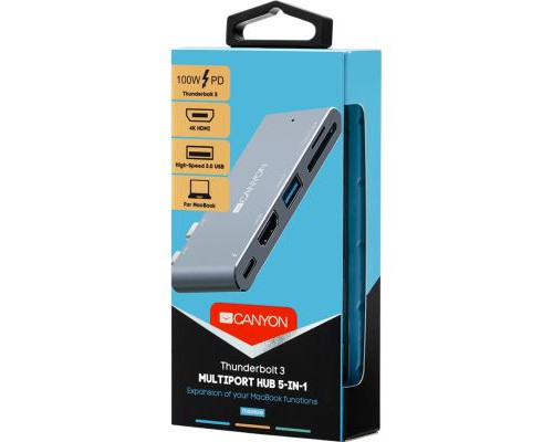 Порт-репликатор CANYON Docking Station with 5 port, Thunderbolt 3, Input 100-240V, (CNS-TDS05DG)